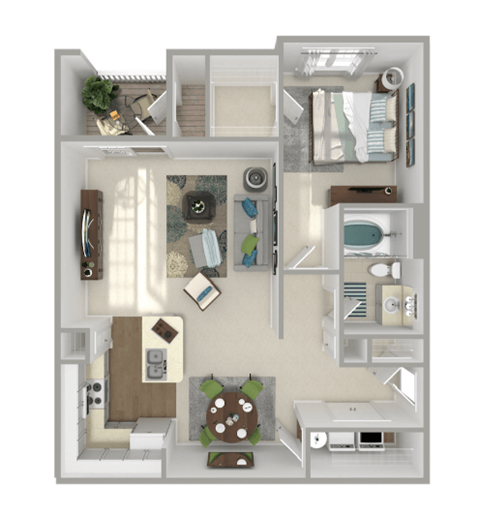 Floor plan for 1 bed, 1 bath, 756 sqft